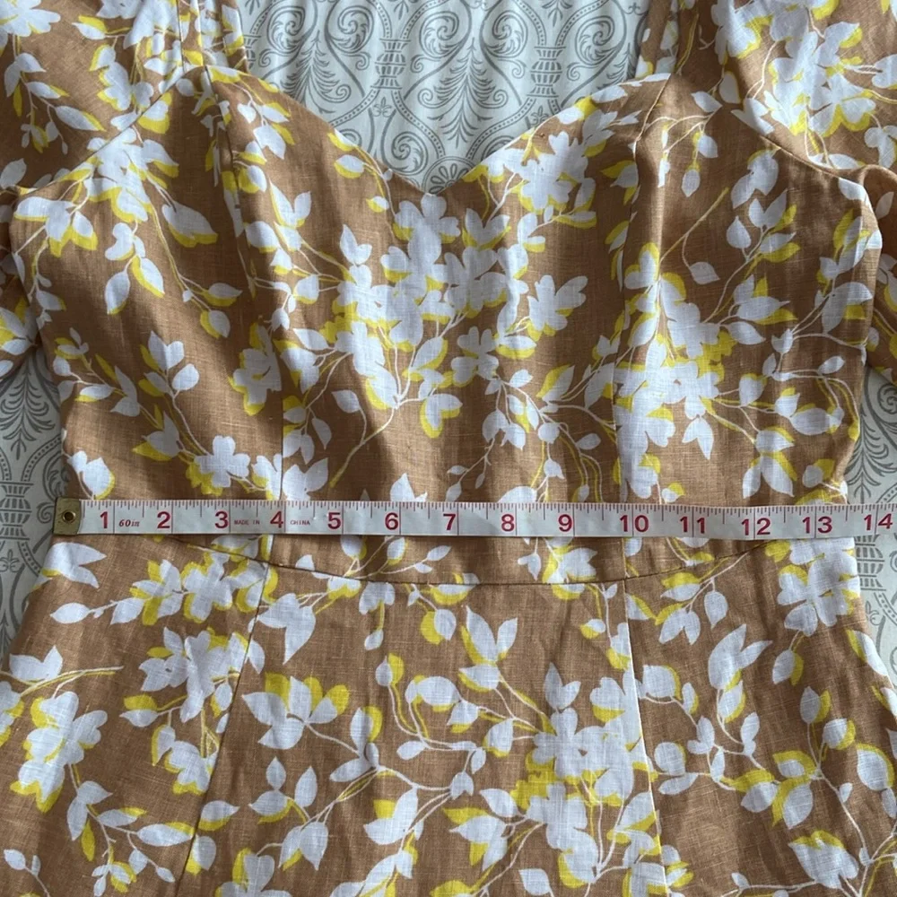 Draper James June Dress Shadow Floral Linen White Tan Yellow XS or 0 - Picture 12 of 17